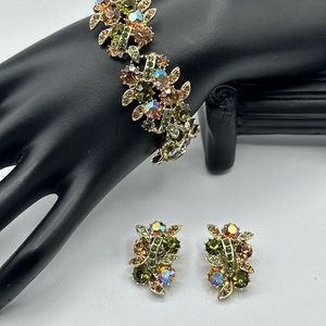 Vintage Estate Rhinestones Colorful Pat Pend  Set Earrings And Bracelet #458